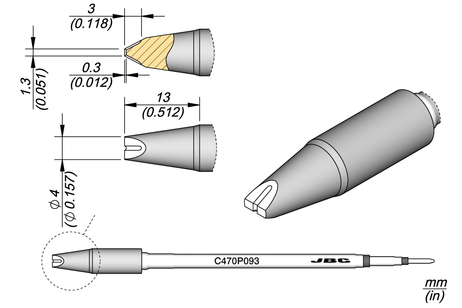 C470P093 - Grooved Chisel Cartridge 4 x 1.3